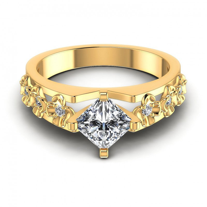 Princess and Round Diamonds 0.45CT Engagement Ring in 14KT Yellow Gold