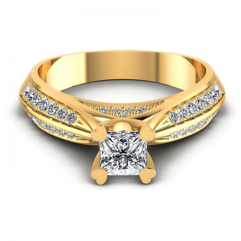 Princess and Round Diamonds 0.70CT Engagement Ring in 14KT Yellow Gold
