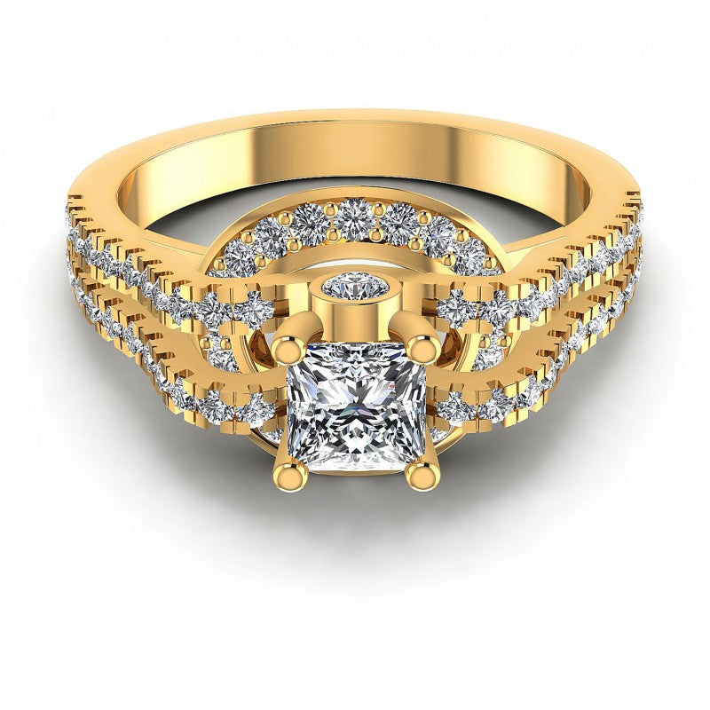 Princess and Round Diamonds 1.00CT Engagement Ring in 14KT Yellow Gold