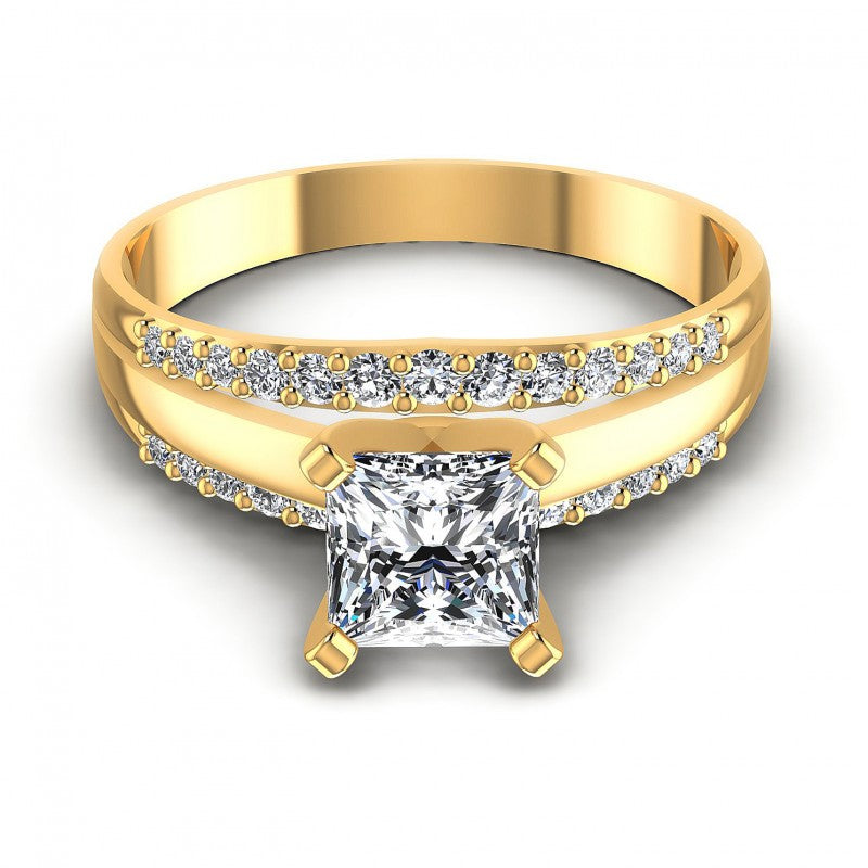 Princess and Round Diamonds 0.65CT Engagement Ring in 14KT Yellow Gold