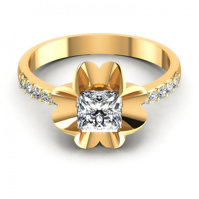 Princess and Round Diamonds 0.55CT Engagement Ring in 14KT Yellow Gold