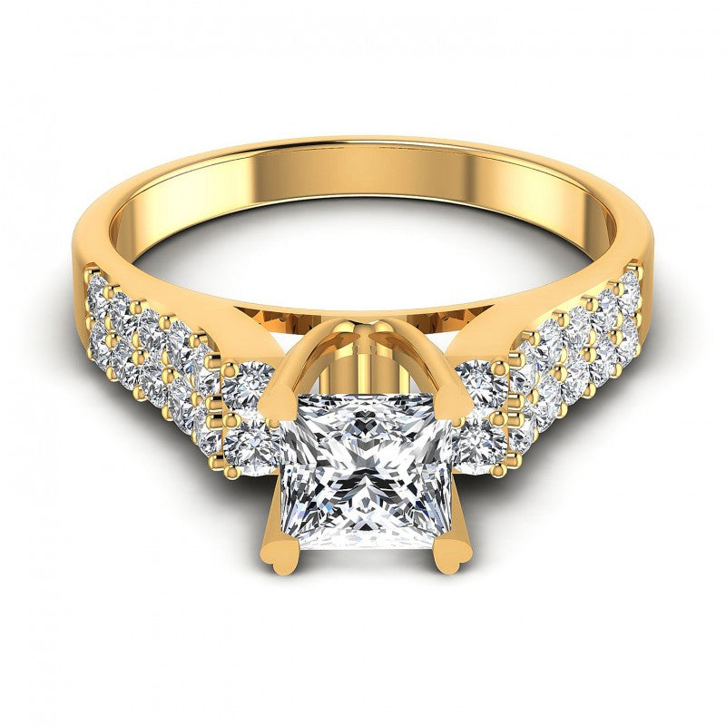 Princess and Round Diamonds 0.90CT Engagement Ring in 14KT Yellow Gold