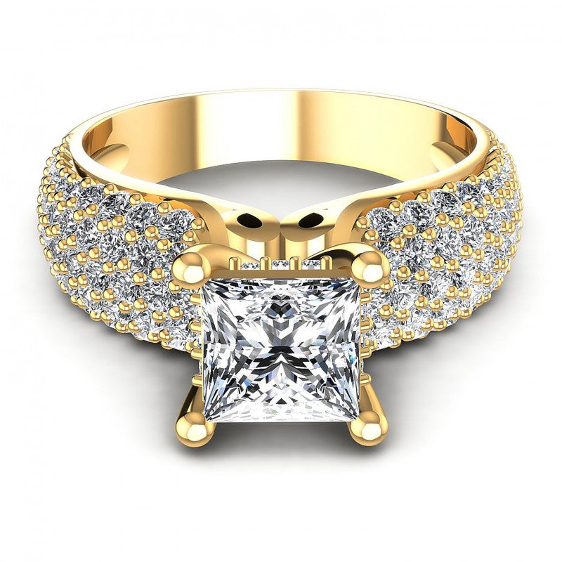 Princess and Round Diamonds 1.35CT Engagement Ring in 14KT Yellow Gold