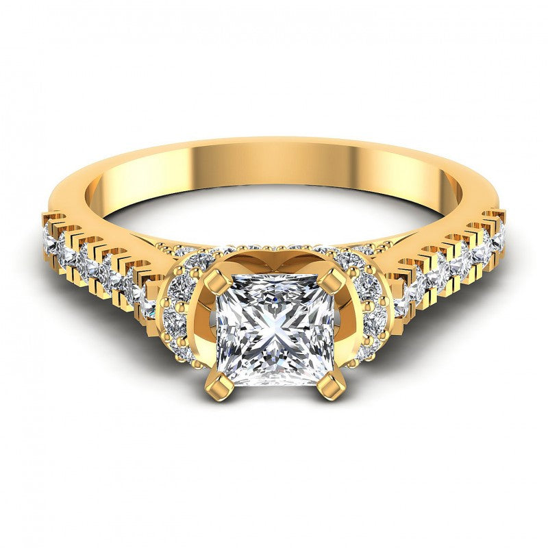 Princess and Round Diamonds 0.95CT Engagement Ring in 14KT Yellow Gold