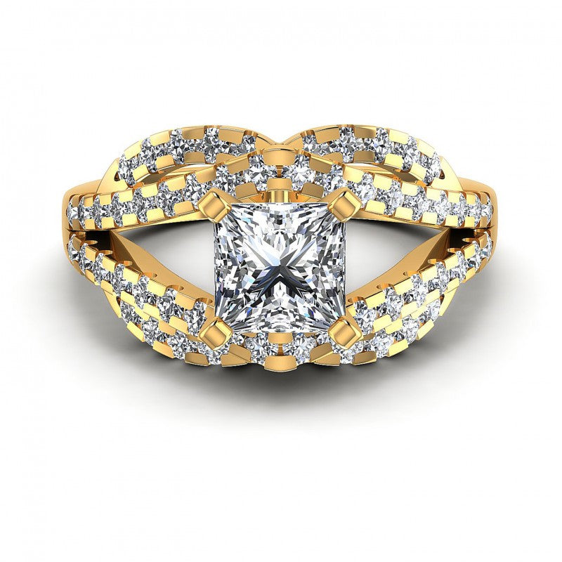Princess and Round Diamonds 1.10CT Engagement Ring in 14KT Yellow Gold