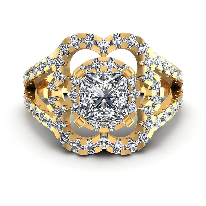 Princess and Round Diamonds 1.30CT Engagement Ring in 14KT Yellow Gold