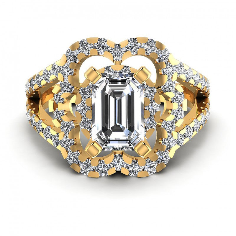 Round and Emerald Diamonds 1.75CT Engagement Ring in 14KT Yellow Gold
