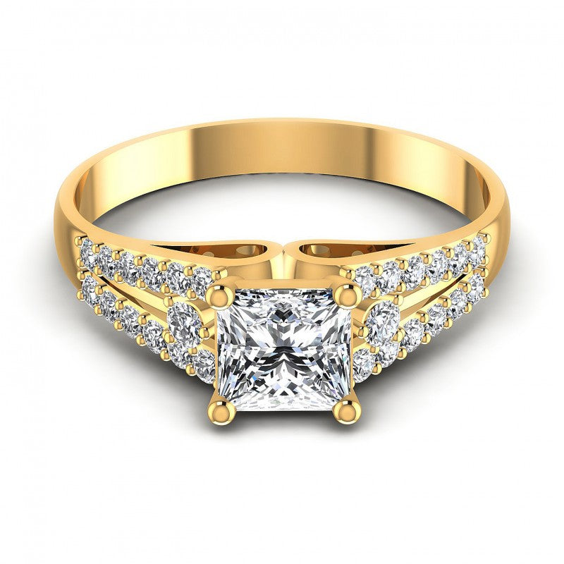 Princess and Round Diamonds 0.65CT Engagement Ring in 14KT Yellow Gold