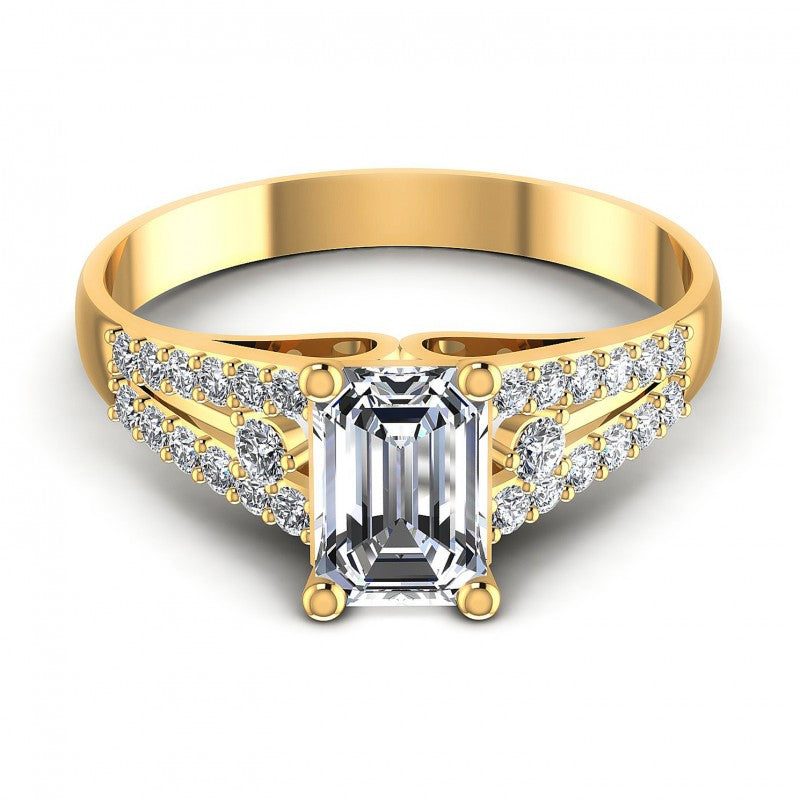 Round and Emerald Diamonds 0.65CT Engagement Ring in 14KT Yellow Gold