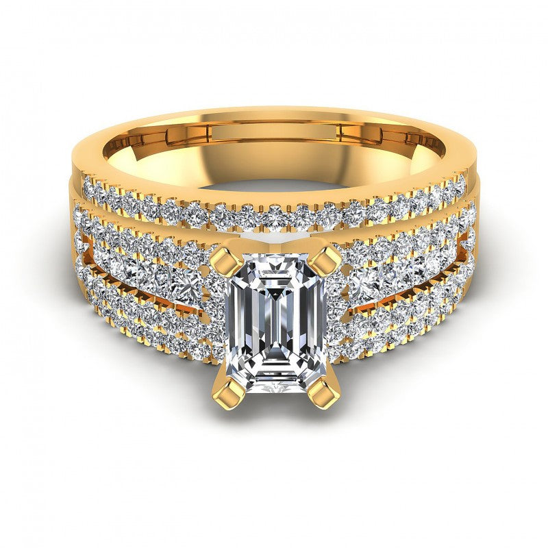 Princess and Round and Emerald Diamonds 1.60CT Engagement Ring in 14KT Yellow Gold