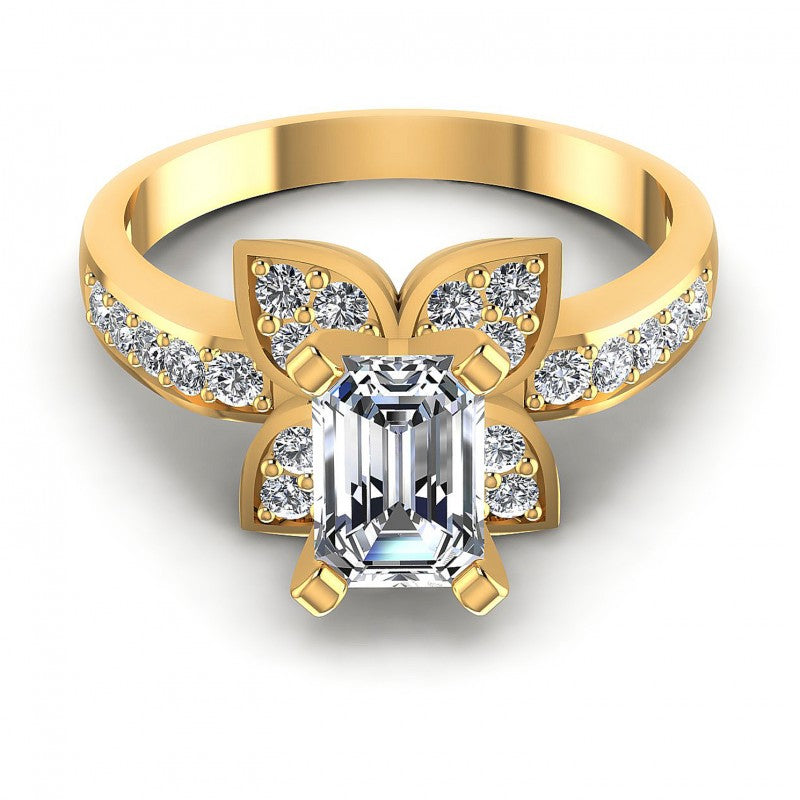 Round and Emerald Diamonds 0.75CT Engagement Ring in 14KT Yellow Gold