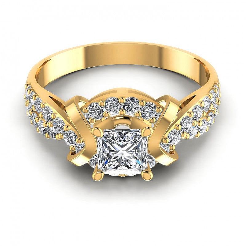 Princess and Round Diamonds 1.05CT Engagement Ring in 14KT Yellow Gold
