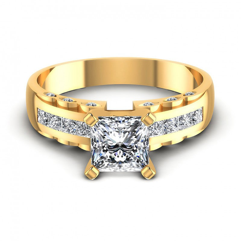 Princess and Round Diamonds 0.70CT Engagement Ring in 14KT Yellow Gold