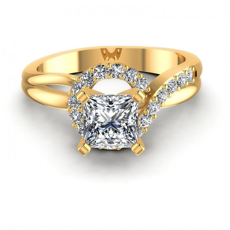 Princess and Round Diamonds 0.60CT Engagement Ring in 14KT Yellow Gold
