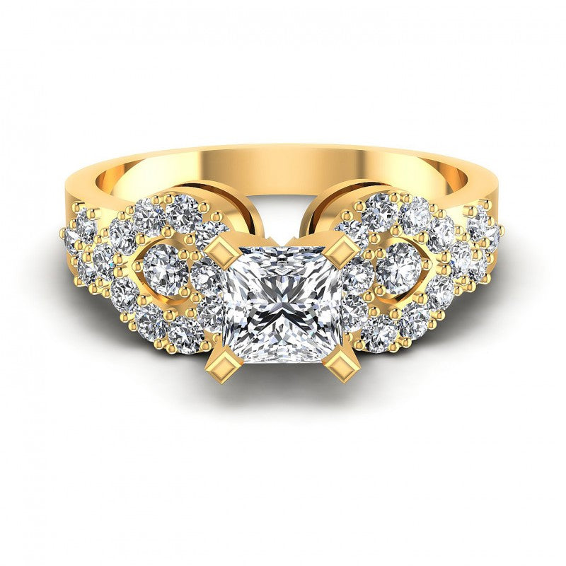 Princess and Round Diamonds 0.95CT Engagement Ring in 14KT Yellow Gold