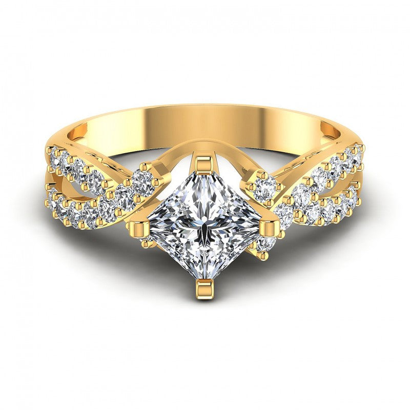 Princess and Round Diamonds 0.80CT Engagement Ring in 14KT Yellow Gold