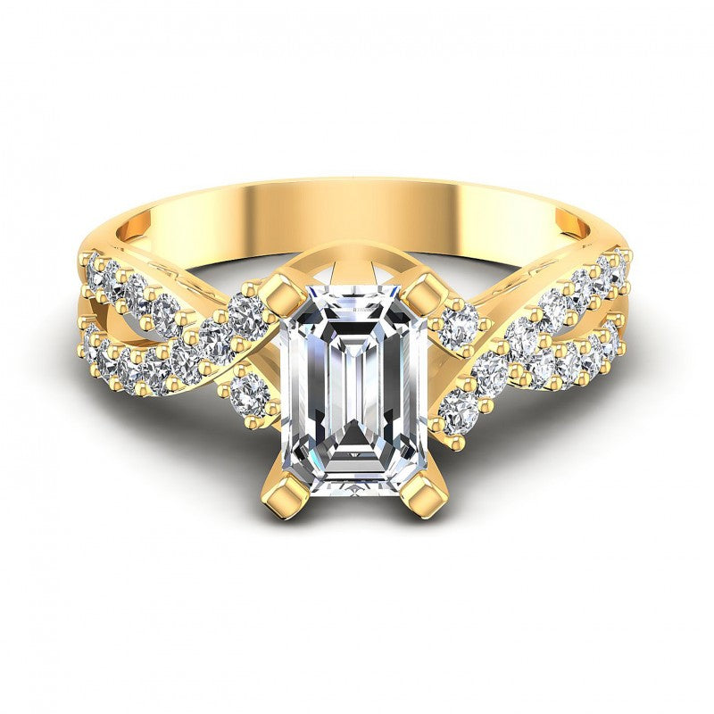 Round and Emerald Diamonds 0.80CT Engagement Ring in 14KT Yellow Gold