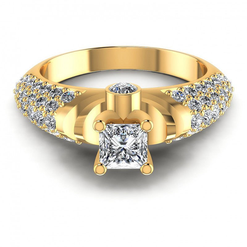 Princess and Round Diamonds 1.25CT Engagement Ring in 14KT Yellow Gold