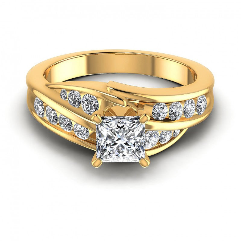 Princess and Round Diamonds 0.95CT Engagement Ring in 14KT Yellow Gold