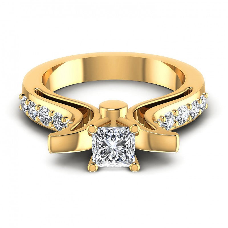 Princess and Round Diamonds 0.80CT Engagement Ring in 14KT Yellow Gold