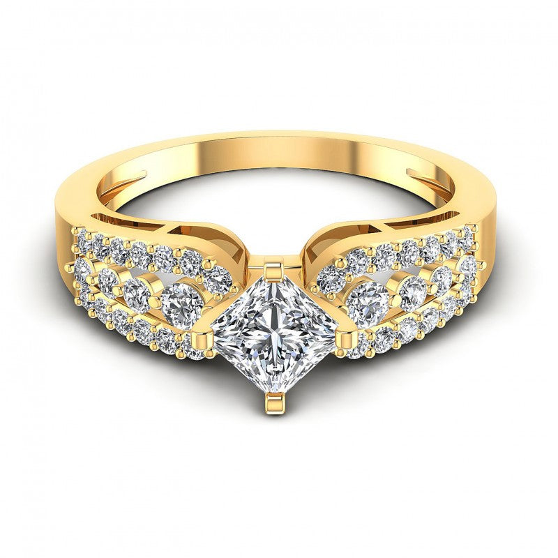 Princess and Round Diamonds 0.80CT Engagement Ring in 14KT Yellow Gold