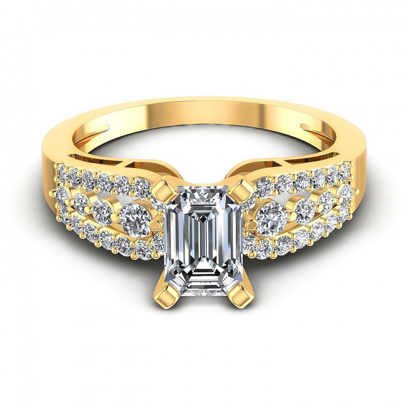 Round and Emerald Diamonds 0.80CT Engagement Ring in 14KT Yellow Gold