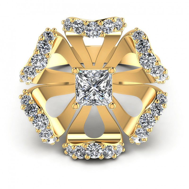 Princess and Round Diamonds 1.15CT Engagement Ring in 14KT Yellow Gold