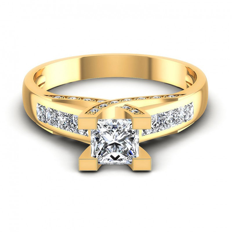 Princess and Round Diamonds 1.00CT Engagement Ring in 14KT Yellow Gold