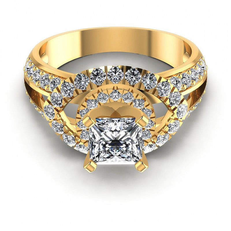 Princess and Round Diamonds 1.25CT Engagement Ring in 14KT Yellow Gold