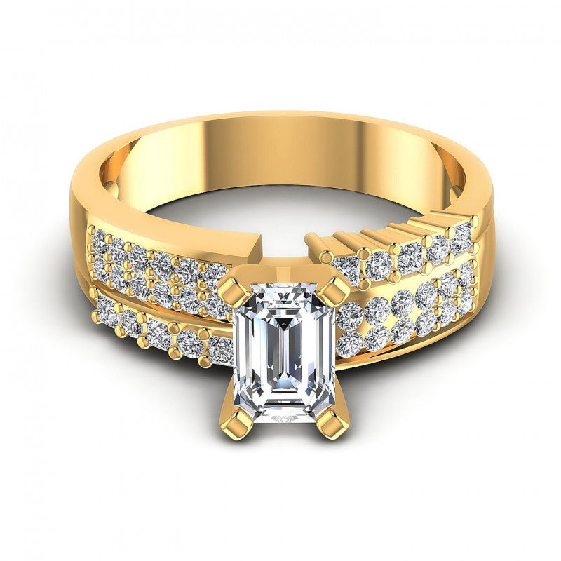 Princess and Round and Emerald Diamonds 0.80CT Engagement Ring in 14KT Yellow Gold