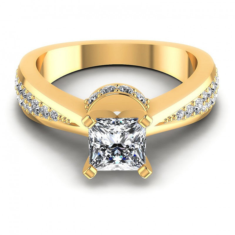 Princess and Round Diamonds 0.95CT Engagement Ring in 14KT Yellow Gold