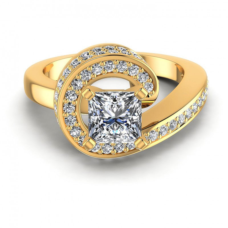 Princess and Round Diamonds 0.95CT Engagement Ring in 14KT Yellow Gold
