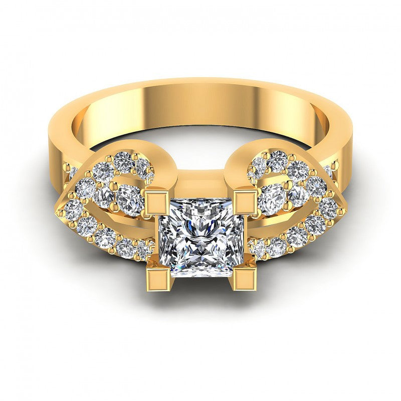 Princess and Round Diamonds 0.90CT Engagement Ring in 14KT Yellow Gold