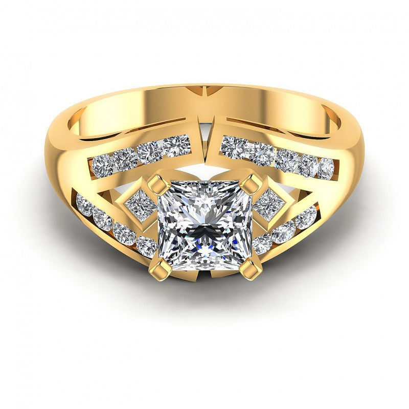 Princess and Round Diamonds 0.70CT Engagement Ring in 14KT Yellow Gold