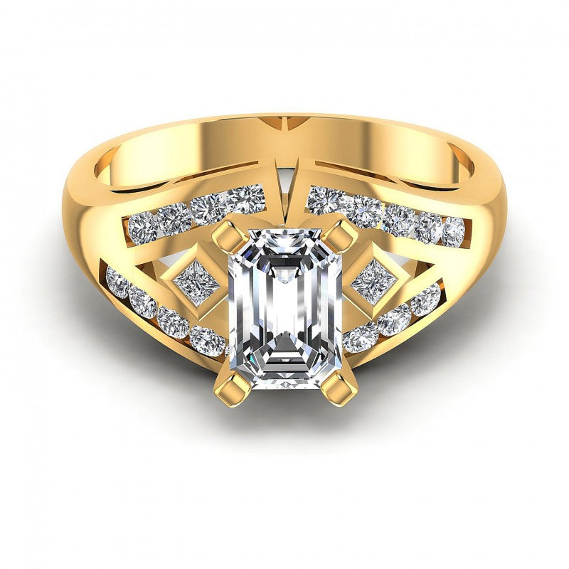 Round and Emerald Diamonds 0.70CT Engagement Ring in 14KT Yellow Gold