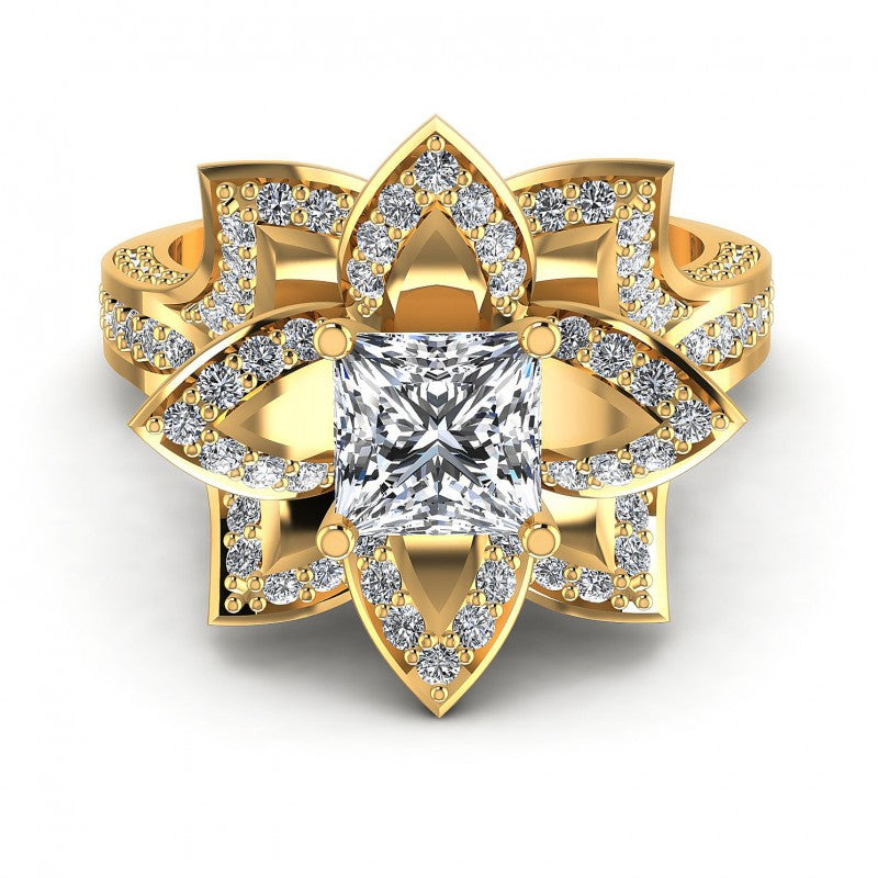 Princess and Round Diamonds 0.65CT Engagement Ring in 14KT Yellow Gold
