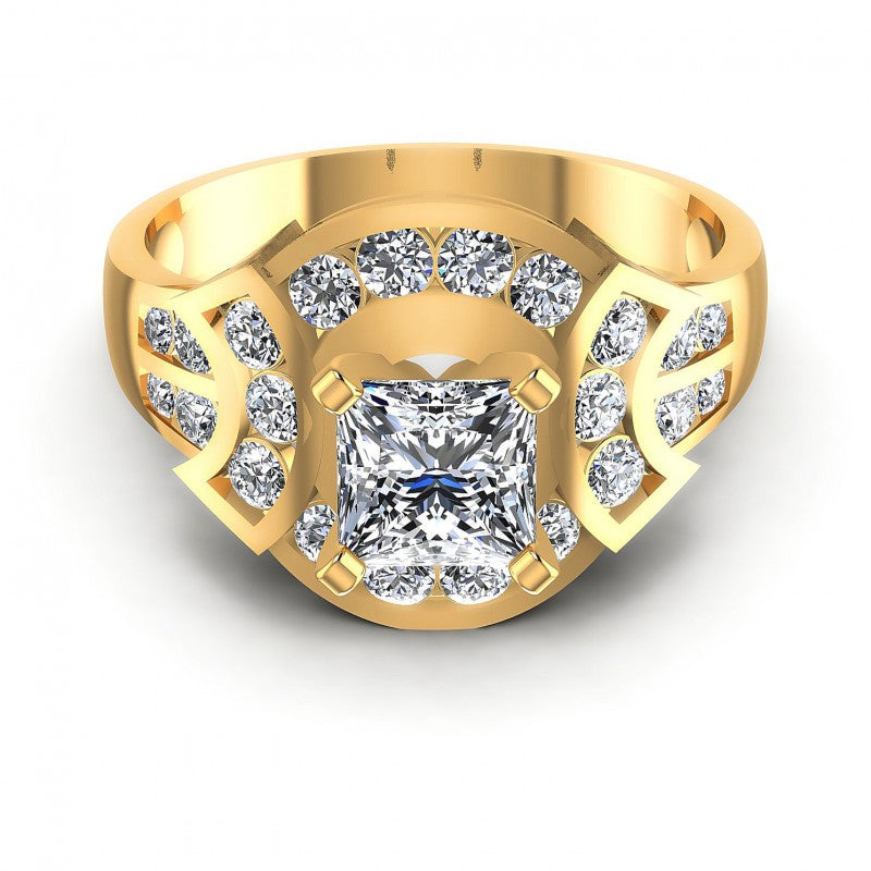 Princess and Round Diamonds 0.95CT Engagement Ring in 14KT Yellow Gold