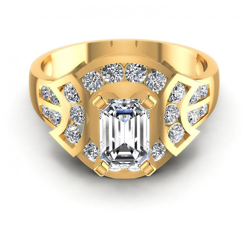 Round and Emerald Diamonds 0.95CT Engagement Ring in 14KT Yellow Gold
