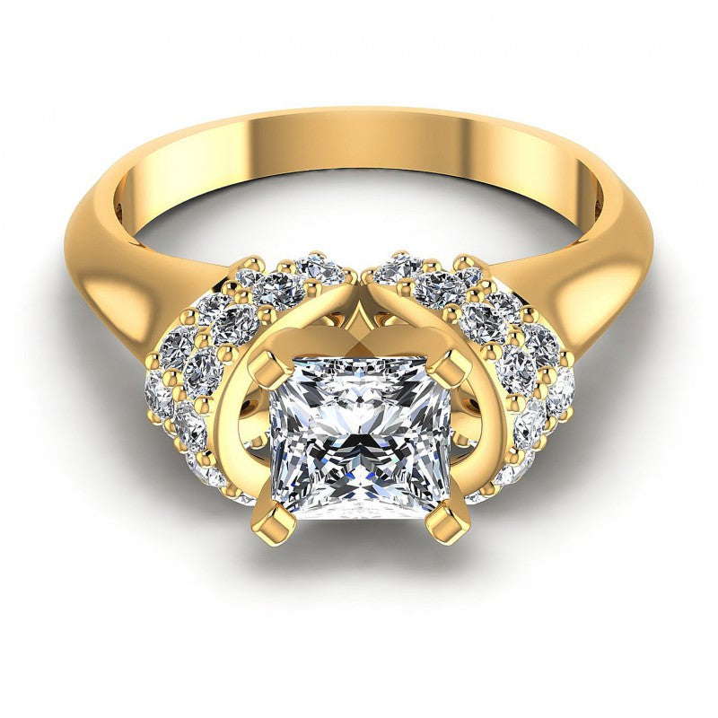 Princess and Round Diamonds 0.95CT Engagement Ring in 14KT Yellow Gold