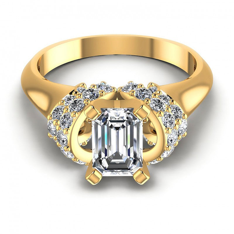 Round and Emerald Diamonds 0.95CT Engagement Ring in 14KT Yellow Gold