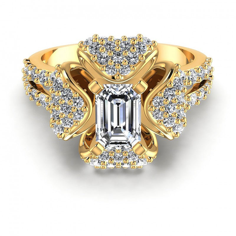 Round and Emerald Diamonds 1.40CT Engagement Ring in 14KT Yellow Gold