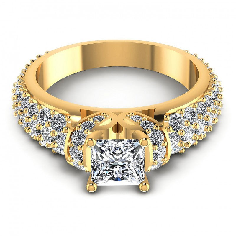 Princess and Round Diamonds 1.35CT Engagement Ring in 14KT Yellow Gold