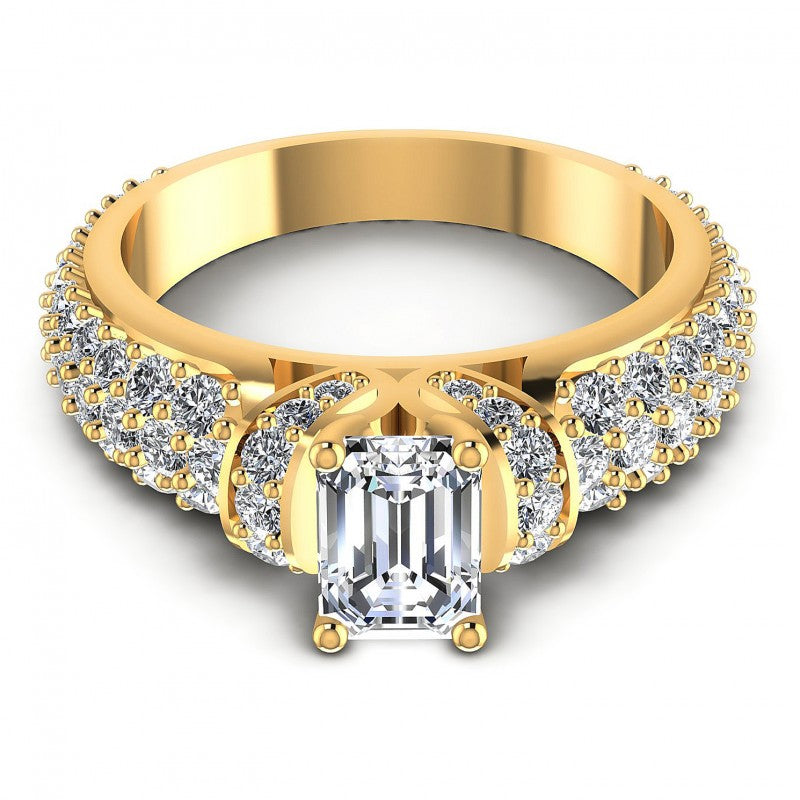 Round and Emerald Diamonds 1.35CT Engagement Ring in 14KT Yellow Gold