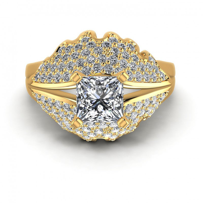 Princess and Round Diamonds 1.00CT Engagement Ring in 14KT Yellow Gold