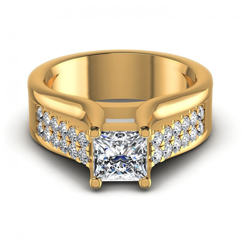 Princess and Round Diamonds 0.75CT Engagement Ring in 14KT Yellow Gold