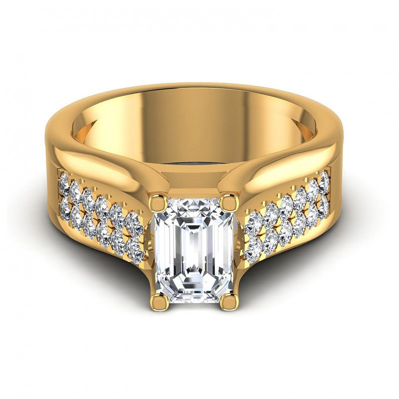 Round and Emerald Diamonds 0.75CT Engagement Ring in 14KT Yellow Gold
