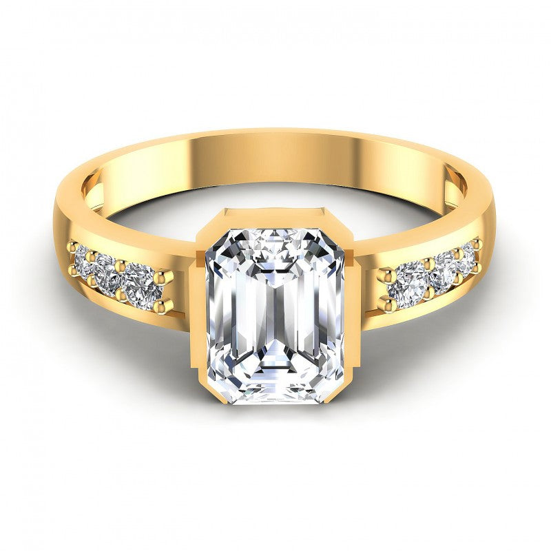Round and Emerald Diamonds 0.60CT Engagement Ring in 14KT Yellow Gold
