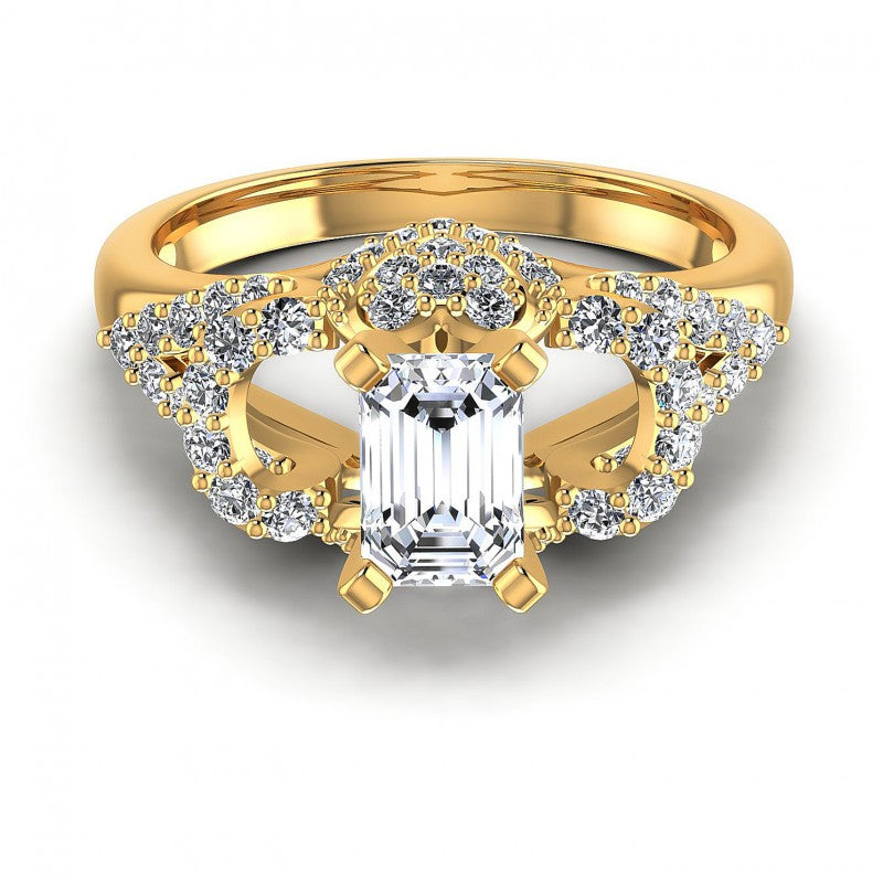Round and Emerald Diamonds 1.00CT Engagement Ring in 14KT Yellow Gold