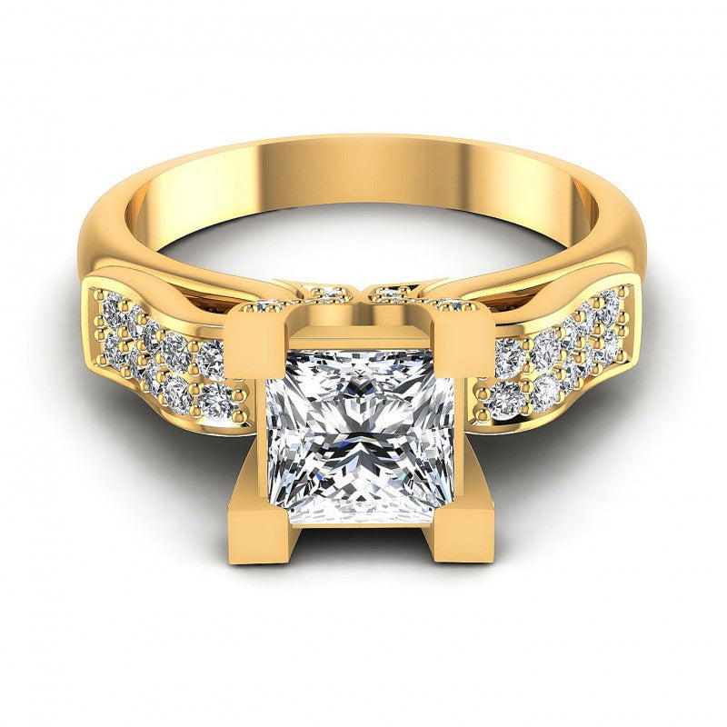 Princess and Round Diamonds 0.85CT Engagement Ring in 14KT Yellow Gold