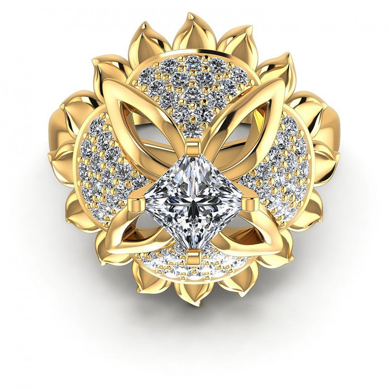 Princess and Round Diamonds 1.15CT Engagement Ring in 14KT Yellow Gold